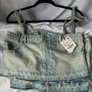 Zara Light Blue Denim Cropped Tank Top Size S